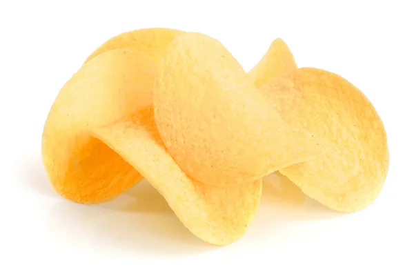 Heap of potato chips on white background close-up — Stock Photo, Image