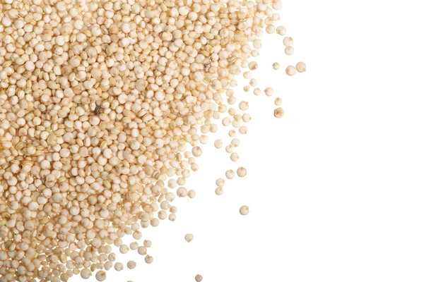 Weiße Quinoa-Samen isoliert auf weißem Hintergrund mit Kopierplatz für Ihren Text. Ansicht von oben — Stockfoto