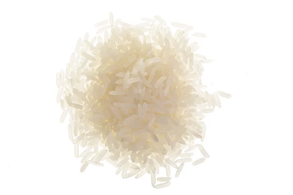 Granos de arroz aislados sobre fondo blanco. Vista superior. Puesta plana — Foto de Stock