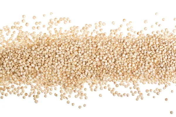 Sementes de quinoa branca isoladas em fundo branco com espaço de cópia para o seu texto. Vista superior — Fotografia de Stock