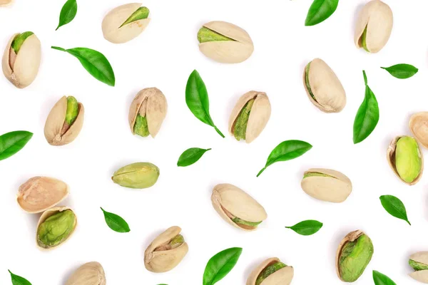 Pistachios isolated on white background, top view. Flat lay pattern — Stock Photo, Image