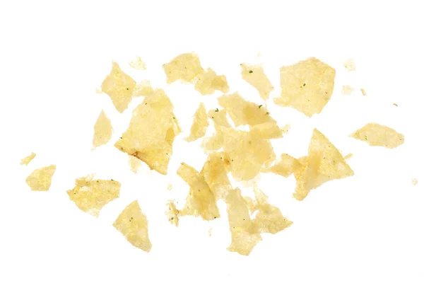 Potato chips crumbs and leftovers isolated over the white background — Stock Photo, Image