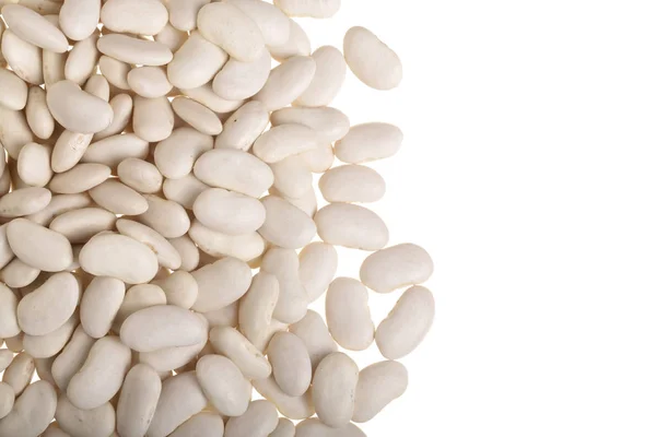 白インゲン豆はテキストのコピー スペースで白い背景に分離されました。トップ ビュー — ストック写真