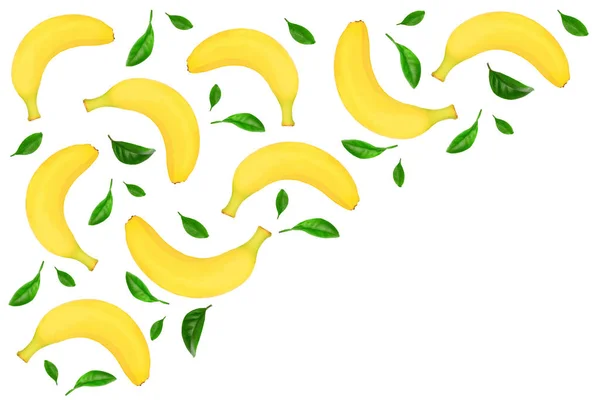 Padrão sem costura de bananas inteiras com folhas isoladas em fundo branco com espaço de cópia para o seu texto. Vista superior — Fotografia de Stock
