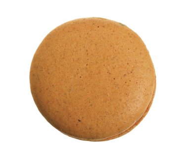 Turuncu macaron beyaz arka plan olmadan bir gölge gülümsemek izole. Üstten Görünüm. Düz yatıyordu