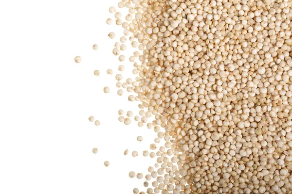 Sementes de quinoa branca isoladas em fundo branco com espaço de cópia para o seu texto. Vista superior — Fotografia de Stock