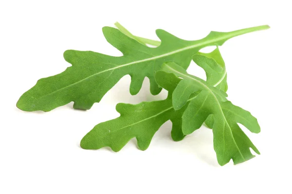 Green fresh rucola or arugula leaf isolated on white background macro — Stock Photo, Image