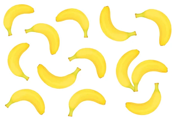 整个香蕉被隔离在白色背景上。顶部视图。平躺。无缝模式 — 图库照片