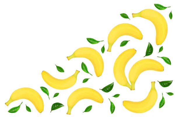 전체 바나나와 텍스트 복사 공간에 격리 된 흰색 배경 단풍. 상위 뷰 — 스톡 사진