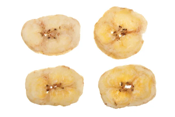 Batatas fritas de banana secas isoladas em fundo branco. Vista superior. Depósito plano — Fotografia de Stock