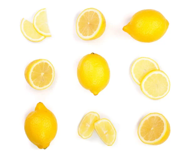 Lemon isolated on white background. Seamless pattern with fruits. Top view. Flat lay — Stock Photo, Image