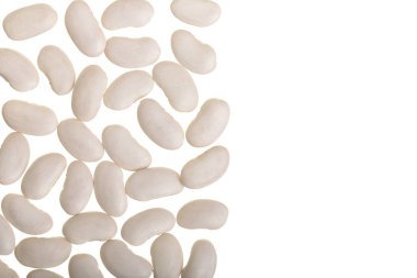 Beyaz fasulye kopya alanı metniniz için beyaz zemin üzerine izole. Üstten Görünüm