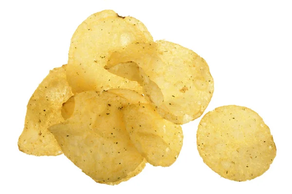 Potato chips geïsoleerd op een witte achtergrond close-up. Bovenaanzicht. Plat leggen — Stockfoto