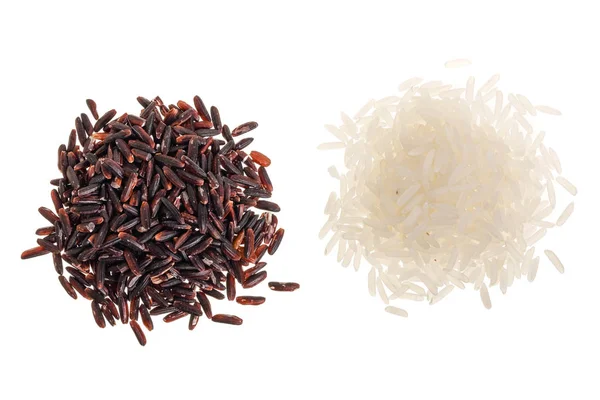 Εσωτερικη ρύζι άγριο μαύρο και άσπρο που απομονώνονται σε λευκό φόντο. Το Top view. Επίπεδη θέσει — Φωτογραφία Αρχείου