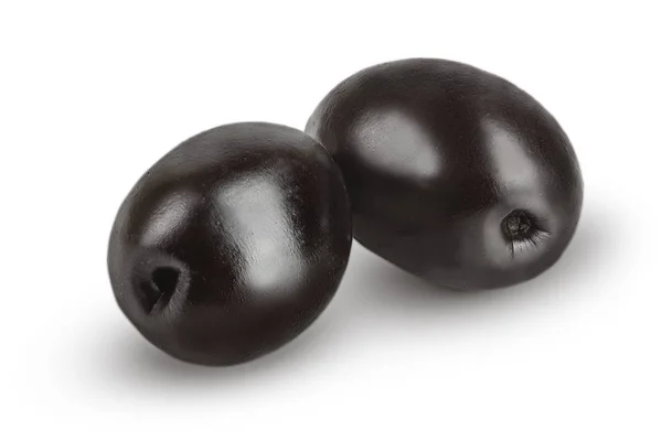Azeitonas pretas inteiras isoladas em fundo branco macro — Fotografia de Stock