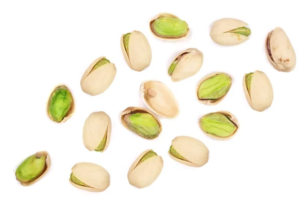 Pistachios isolated on white background, top view. Flat lay pattern — Stock Photo, Image