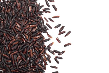 İzole kopya alanı metniniz için beyaz zemin üzerine siyah yabani pirinç. Üstten Görünüm. Düz yatıyordu