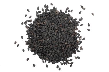 Beyaz arka plan üzerinde üstten görünüm izole siyah susam