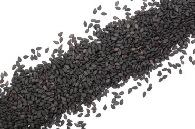 Beyaz arka plan üzerinde üstten görünüm izole siyah susam