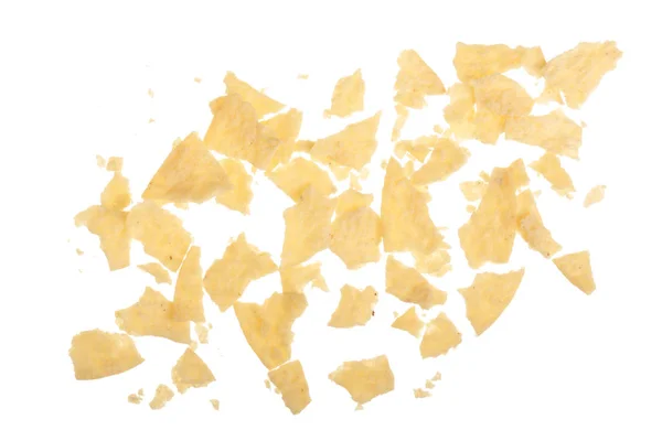 Batatas fritas migalhas e sobras isoladas sobre o fundo branco — Fotografia de Stock