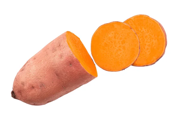 Sweet potato isolated on white background closeup. Top view. Flat lay. — Stock Photo, Image