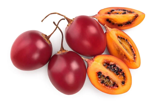 Verse Tamarillo-fruit geïsoleerd op witte achtergrond. Bovenaanzicht. Platte lay — Stockfoto