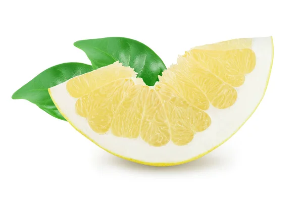 Slice of pomelo with leaf isolated on white background — Stock Photo, Image