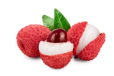 Lychee meyvesi kırpma yolu ve tam derinlik ile beyaz arkaplanda izole