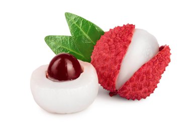 Lychee meyvesi kırpma yolu ve tam derinlik ile beyaz arkaplanda izole