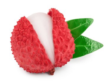 Lychee meyvesi kırpma yolu ve tam derinlik ile beyaz arkaplanda izole