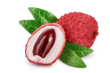 Lychee meyvesi kırpma yolu ve tam derinlik ile beyaz arkaplanda izole