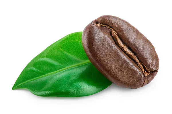 Roasted coffee bean with leaves isolated on white background. — Stock Photo, Image