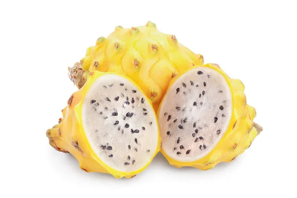 Olgun Ejder meyvesi, Pitaya veya Pitahaya sarısı beyaz arka planda izole edilmiş, meyve sağlıklı konsept