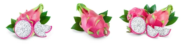 Rijpe Dragon fruit, Pitaya of Pitahaya geïsoleerd op witte achtergrond, fruit gezond concept. Set of verzameling — Stockfoto