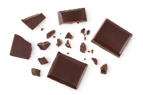 Piece of chocolate isolated on white background with clipping path. . Top view. Flat lay. — ストック写真