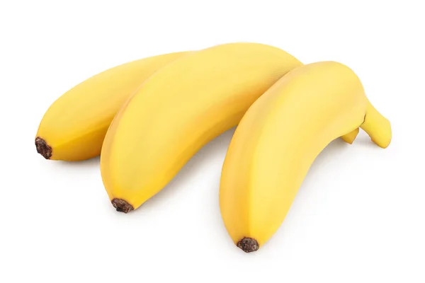 Mały banan izolowany na białym tle z ścieżką wycinania i pełną głębią ostrości — Zdjęcie stockowe