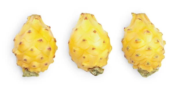 Fruits du dragon, Pitaya ou Pitahaya jaune isolé sur fond blanc. Vue de dessus. Pose plate — Photo