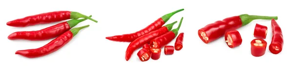 Red hot chili peppers isolated on white background. Set or collection — Stock Photo, Image