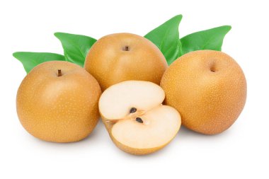 Beyaz arka plan üzerinde izole yaprak ile Taze asya armut