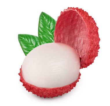 Lychee meyvesi kırpma yolu ve tam derinlik ile beyaz arkaplanda izole
