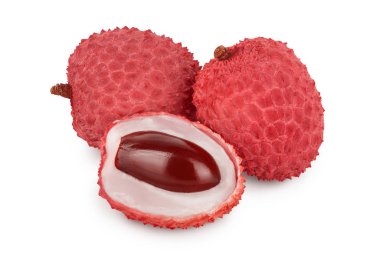 Lychee meyvesi kırpma yolu ve tam derinlik ile beyaz arkaplanda izole