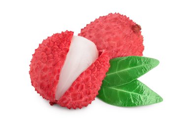 Lychee meyvesi kırpma yolu ve tam derinlik ile beyaz arkaplanda izole