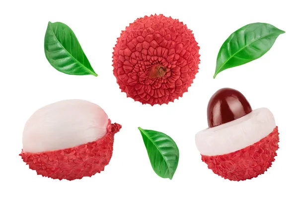 Litchi frukt isolerad på vit bakgrund med klippning väg och full skärpedjup. Högst upp. Platt äggläggning — Stockfoto