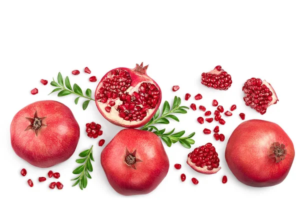 Pomegranate isolated on white background with clipping path and full depth of field. Top view with copy space for your text. Flat lay — Stock Photo, Image