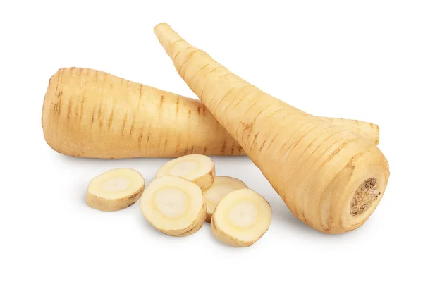 Parsnip root and slices isolated on white background with clipping path Royalty Free Stock Photos