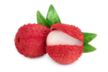 Lychee meyvesi kırpma yolu ve tam derinlik ile beyaz arkaplanda izole
