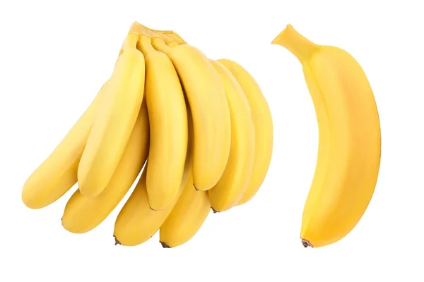 Baby-Bananenstrauß isoliert auf weißem Hintergrund mit Clipping-Pfad und voller Schärfentiefe. Ansicht von oben. flache Lage — Stockfoto