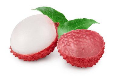 Lychee meyvesi kırpma yolu ve tam derinlik ile beyaz arkaplanda izole