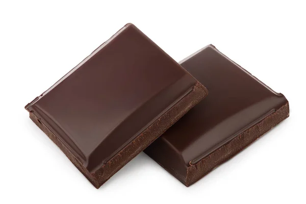 Petits morceaux de chocolat noir isolés sur fond blanc avec chemin de coupe — Photo