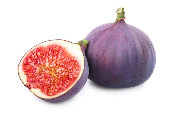Owoców świeżych fig i połowa na białym tle — Zdjęcie stockowe